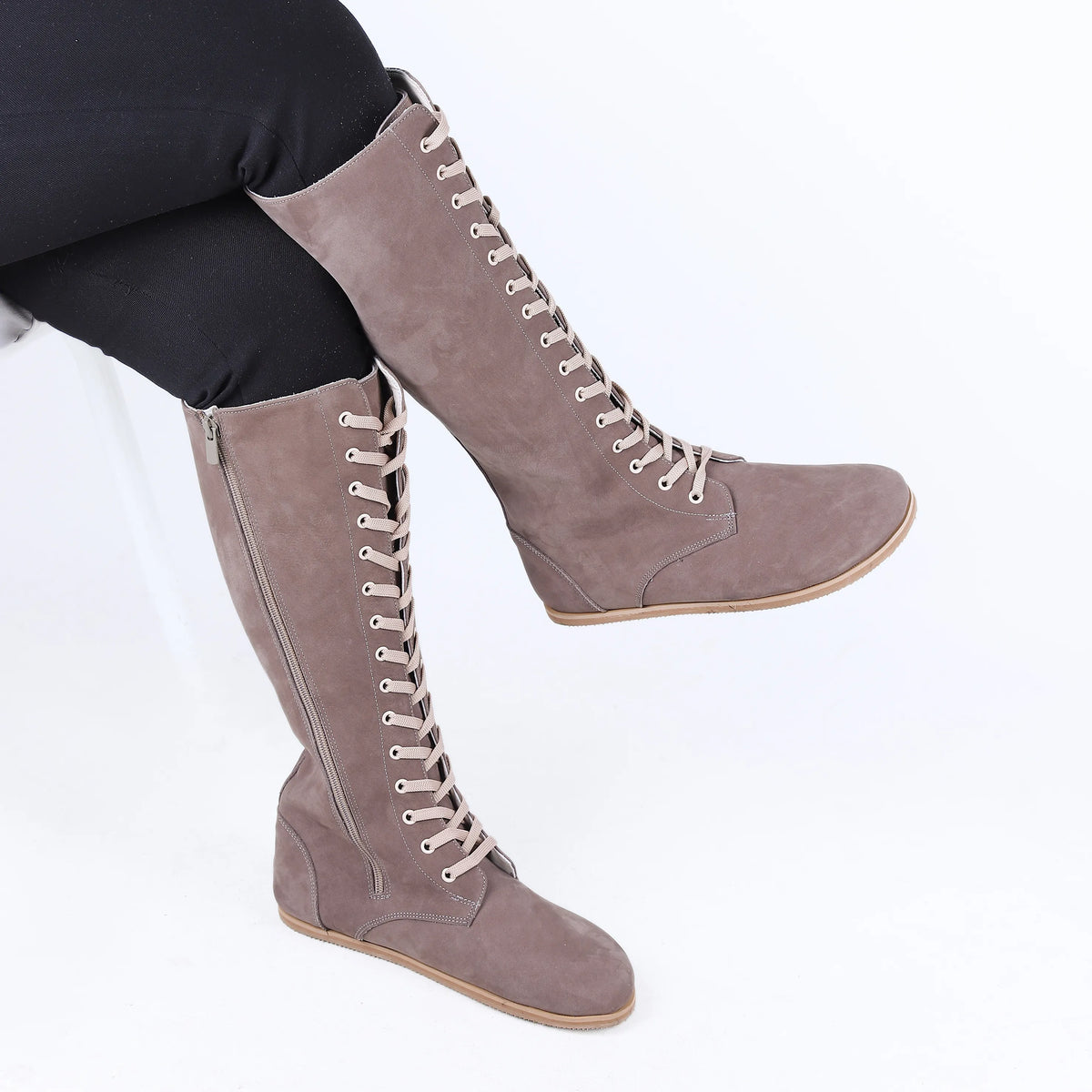 Nubuck Barefoot Laces Knee Boots Shoes – Eva Outsole – Smoked