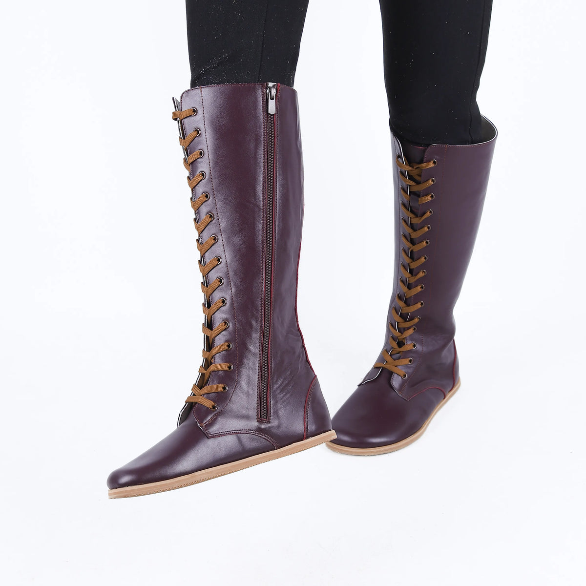 Smooth Barefoot Laces Knee Boots Shoes – Eva Outsole – Burgundy