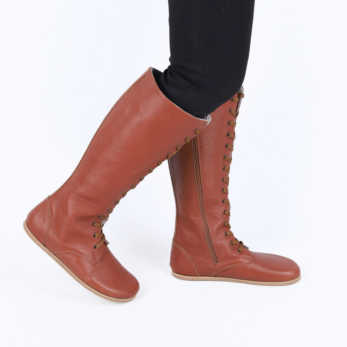 Smooth Barefoot Laces Knee Boots Shoes – Eva Outsole – Brown
