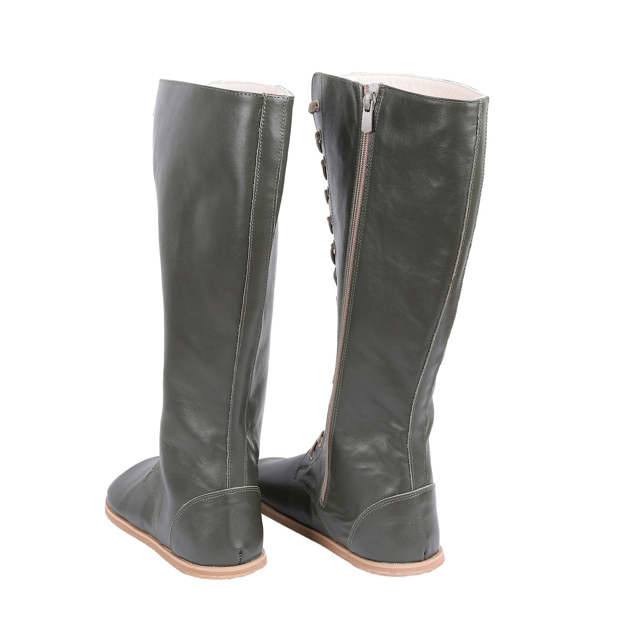 Smooth Barefoot Laces Knee Boots Shoes – Eva Outsole – Olive Green
