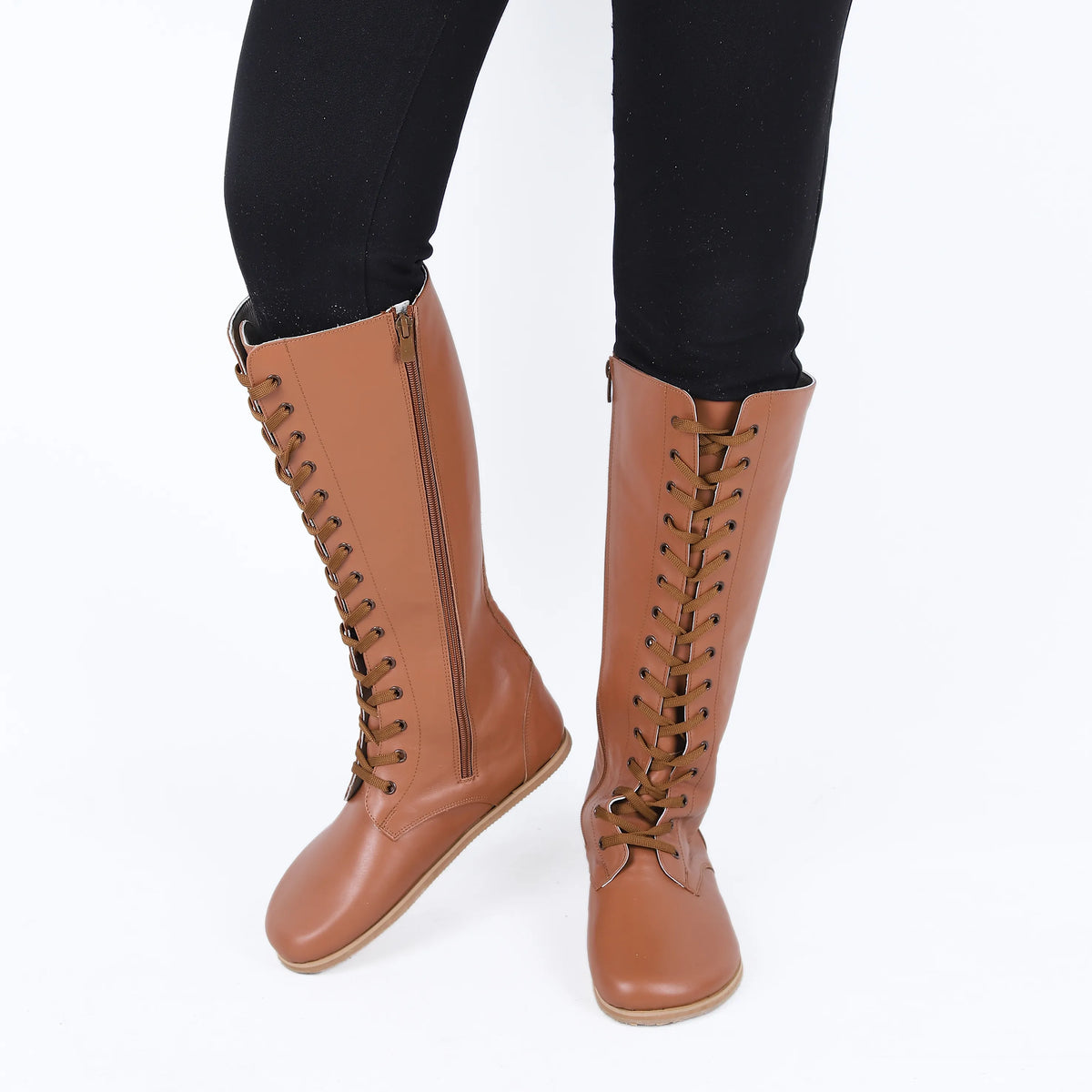 Smooth Barefoot Laces Knee Boots Shoes – Eva Outsole – Tan