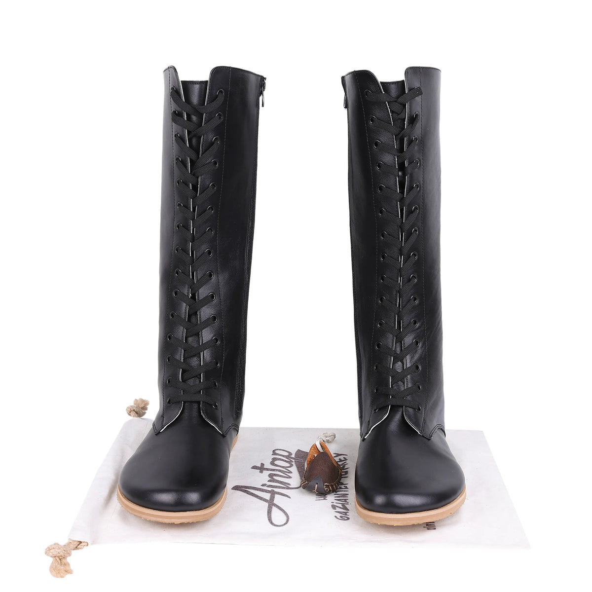Smooth Barefoot Laces Knee Boots Shoes – Eva Outsole – Black