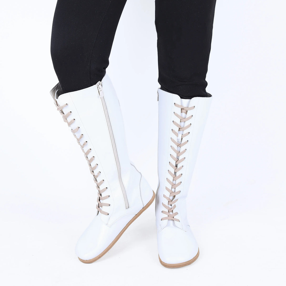 Smooth Barefoot Laces Knee Boots Shoes – Eva Outsole – White