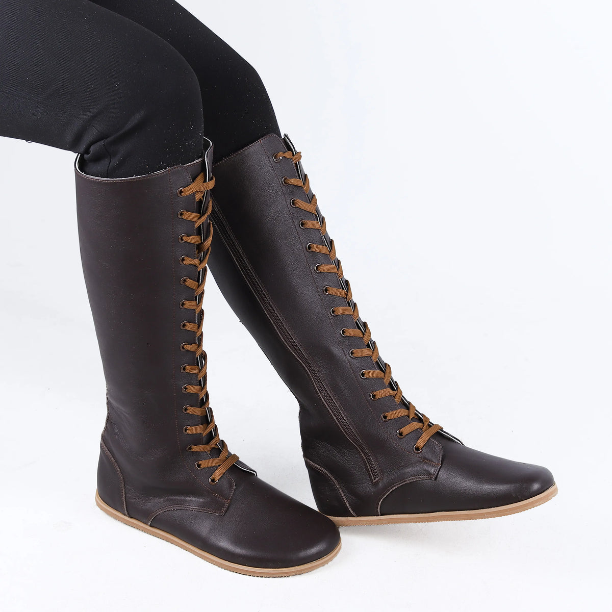 Smooth Barefoot Laces Knee Boots Shoes – Eva Outsole – Dark Brown