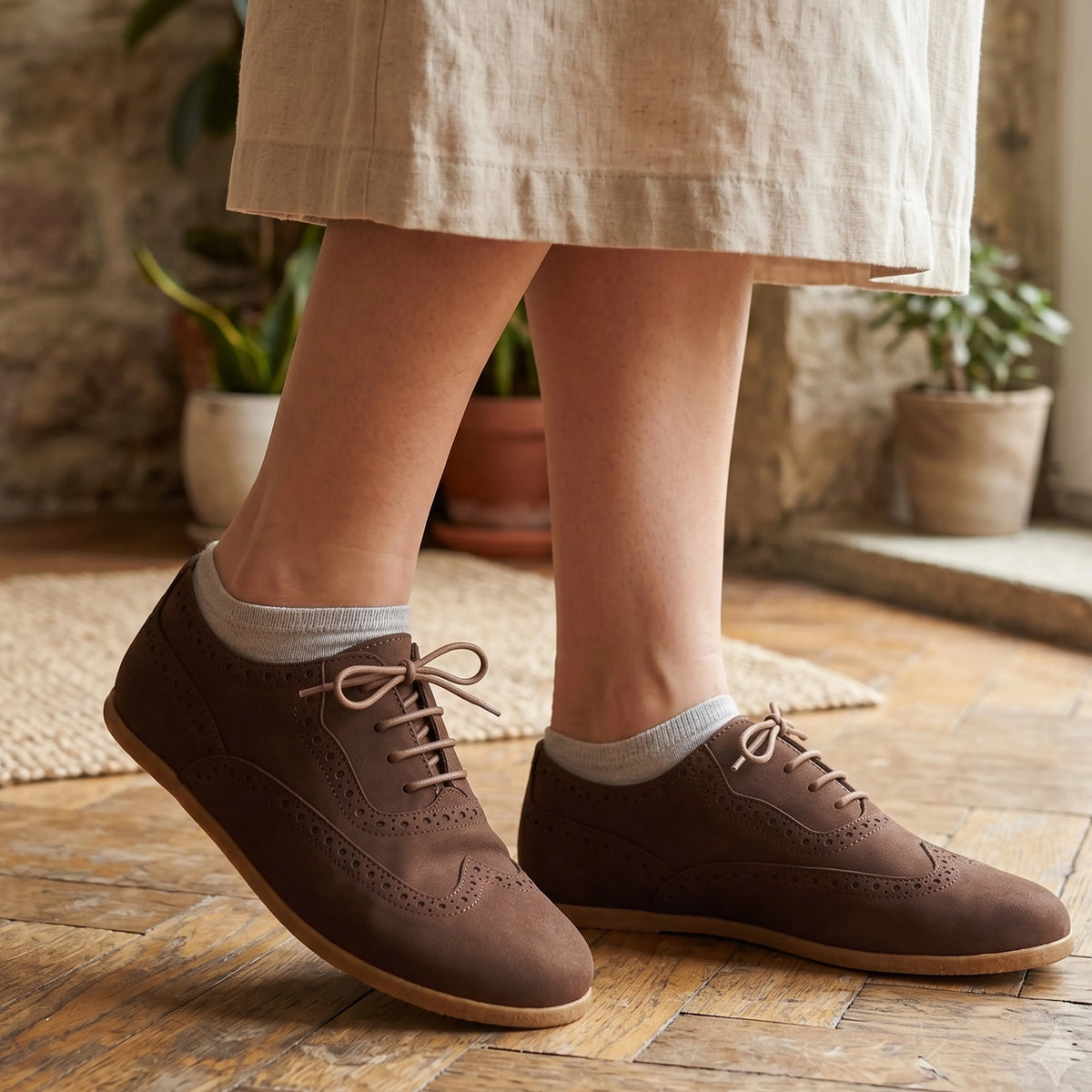 Nubuck Barefoot Moccasin Shoes – Classic Sole — Leather Sole – Brown
