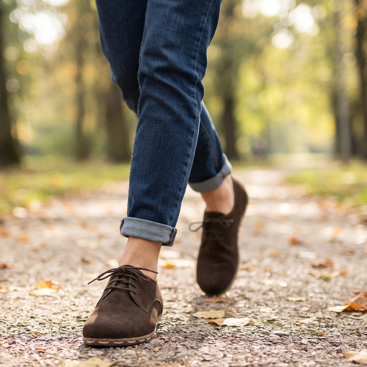 Suede Barefoot Oxford Shoes — Leather Sole – Brown