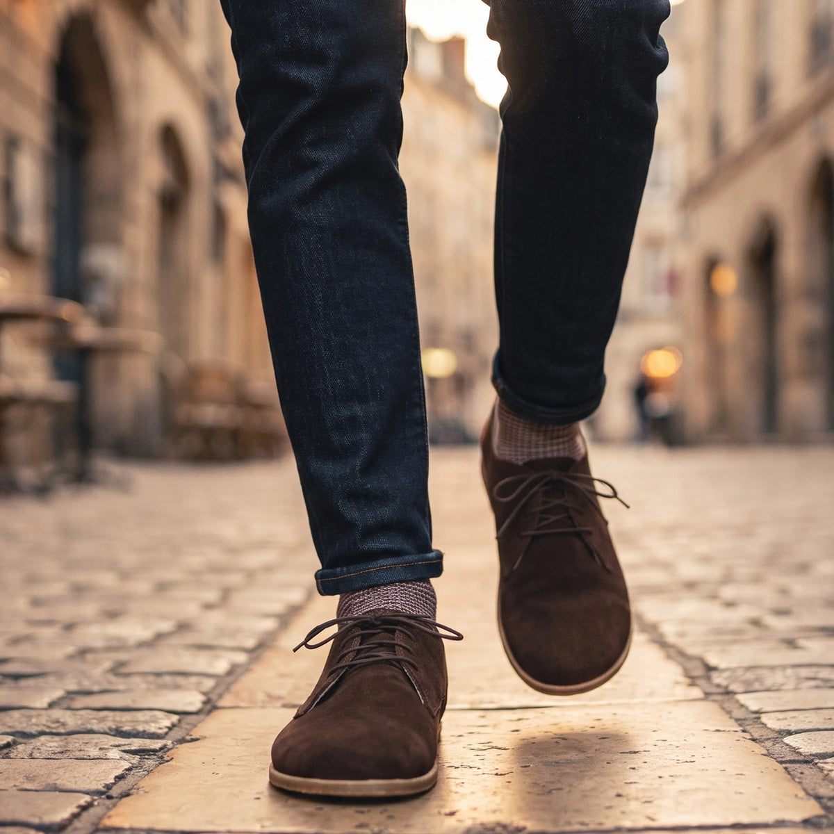 Suede Barefoot Oxford Shoes – Classic Sole — Leather Sole – Brown