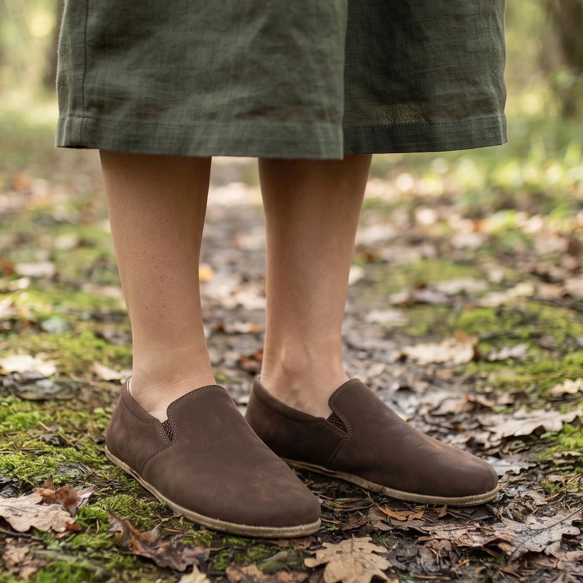 Nubuck Barefoot Slip-On Shoes – Classic Sole — Leather Sole – Brown