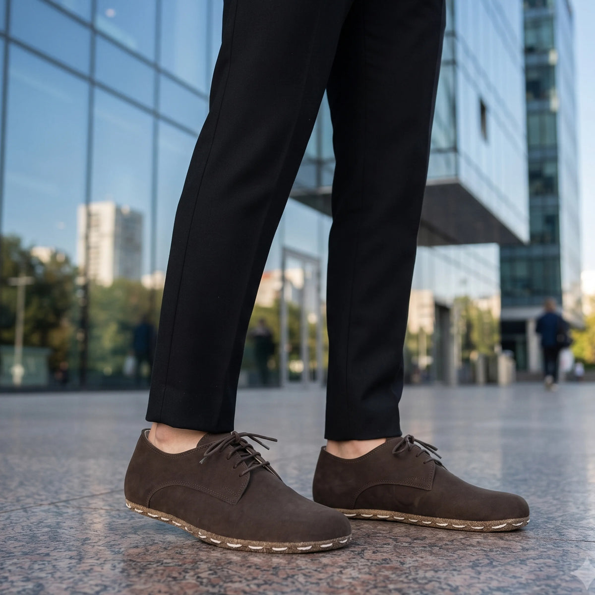 Nubuck Barefoot Oxford Shoes — Leather Sole – Brown