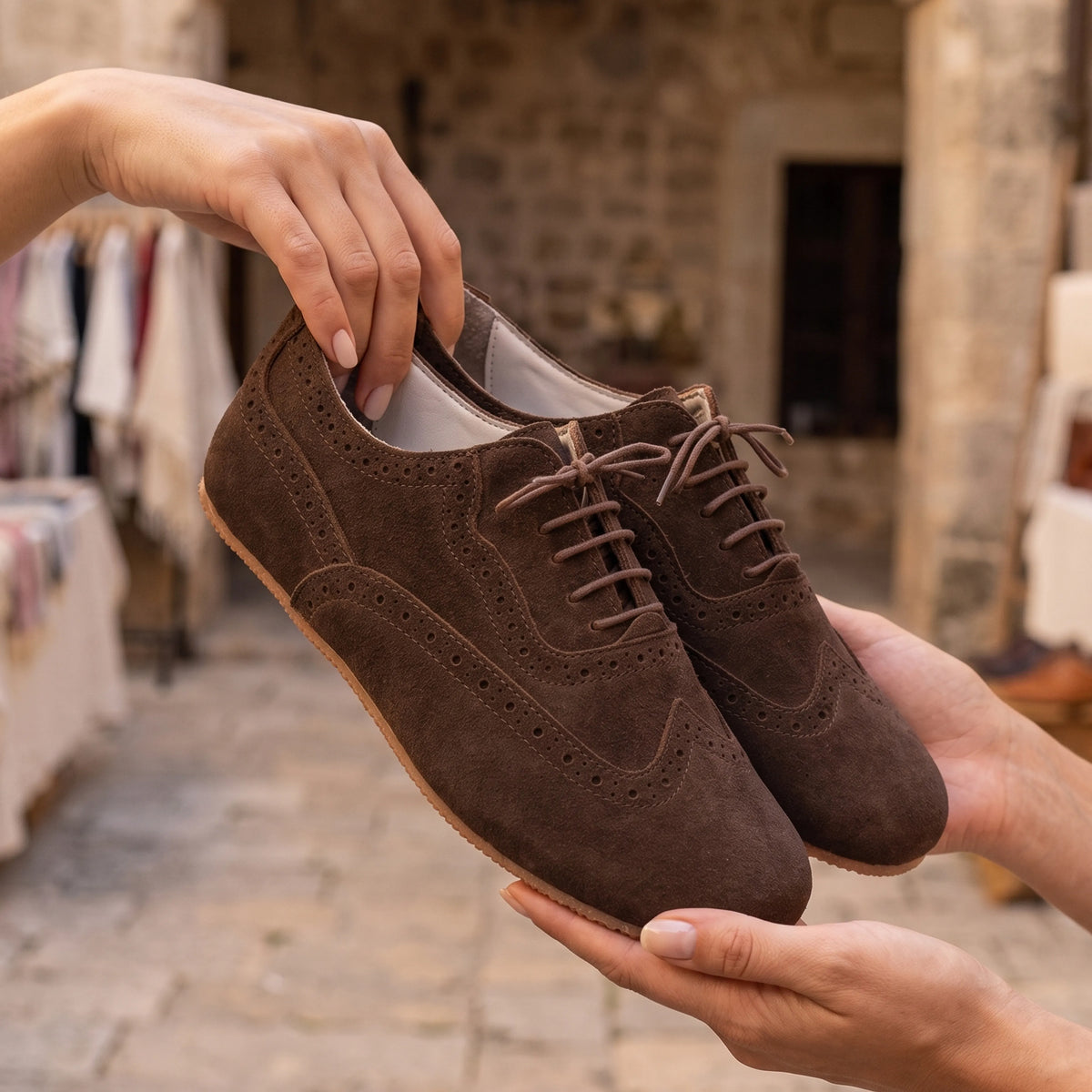 Suede Barefoot Moccasin Shoes – Rubber Sole – Brown