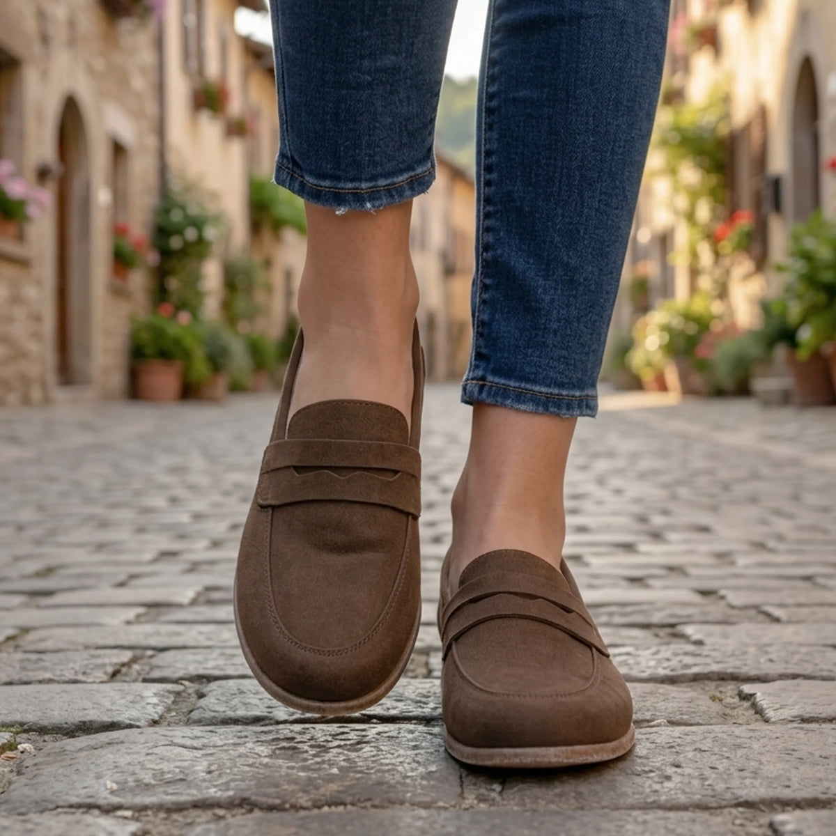 Suede Barefoot Penny Loafer Shoes – Classic Sole — Leather Sole – Brown