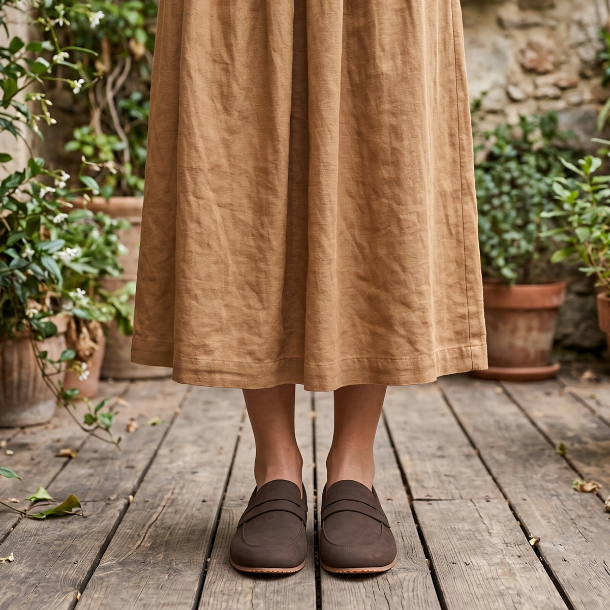 Nubuck Barefoot Penny Loafer Shoes – Rubber Sole – Brown
