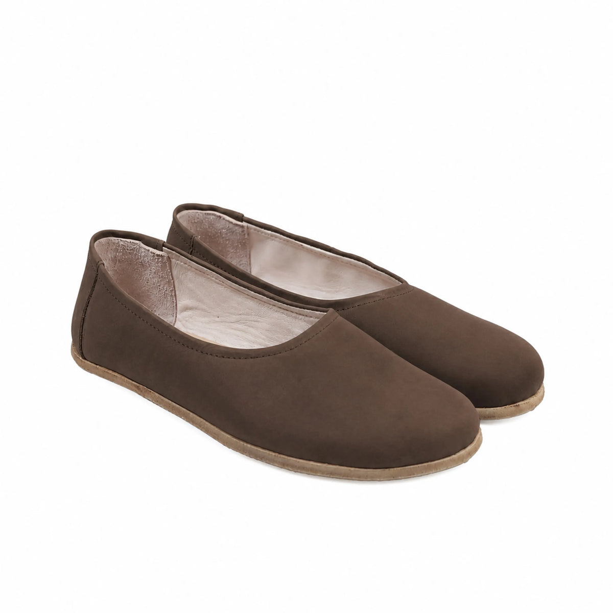 Nubuck Barefoot Ballet Shoes – Classic Sole — Leather Sole – Brown