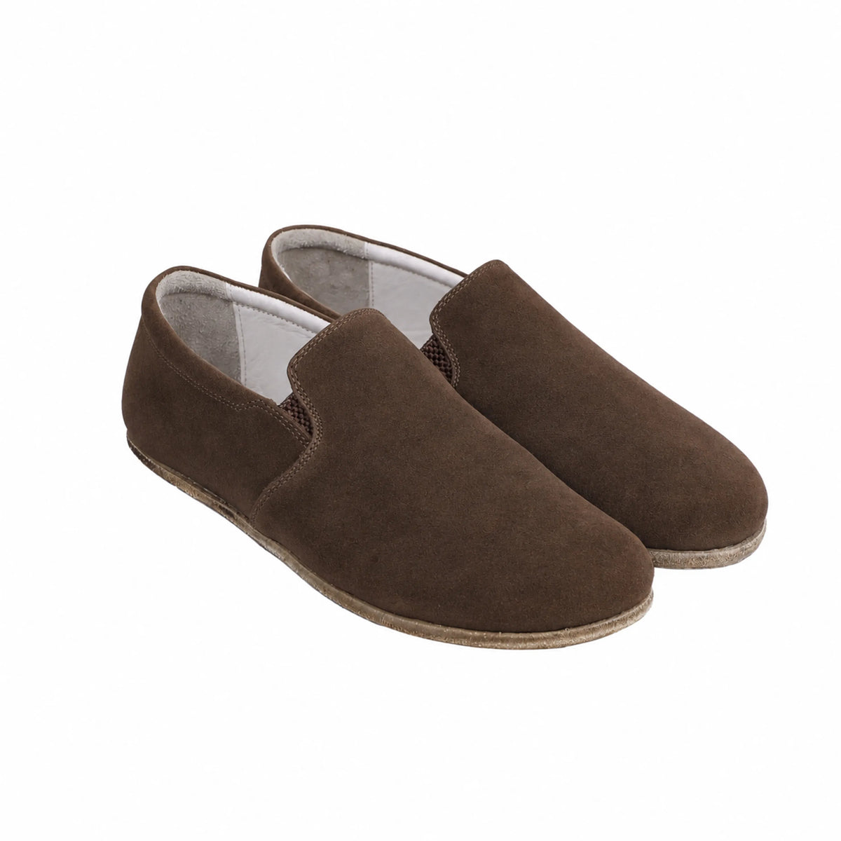 Suede Barefoot Slip-On Shoes – Classic Sole — Leather Sole – Brown
