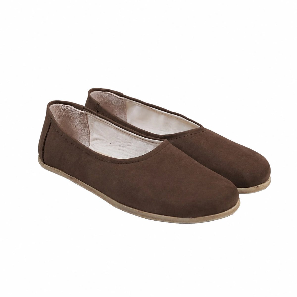 Suede Barefoot Ballet Shoes – Classic Sole — Leather Sole – Brown