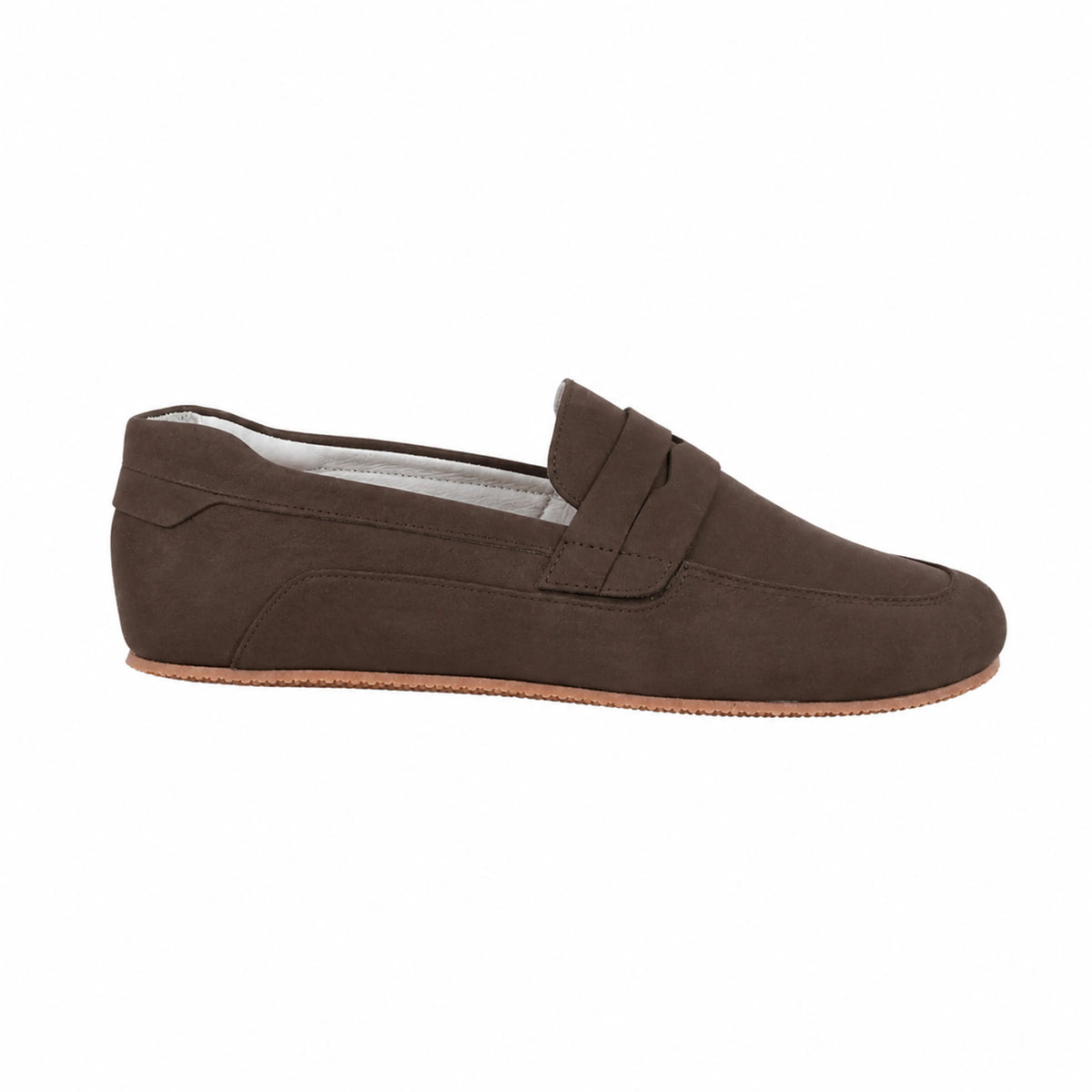 Nubuck Barefoot Penny Loafer Shoes – Rubber Sole – Brown