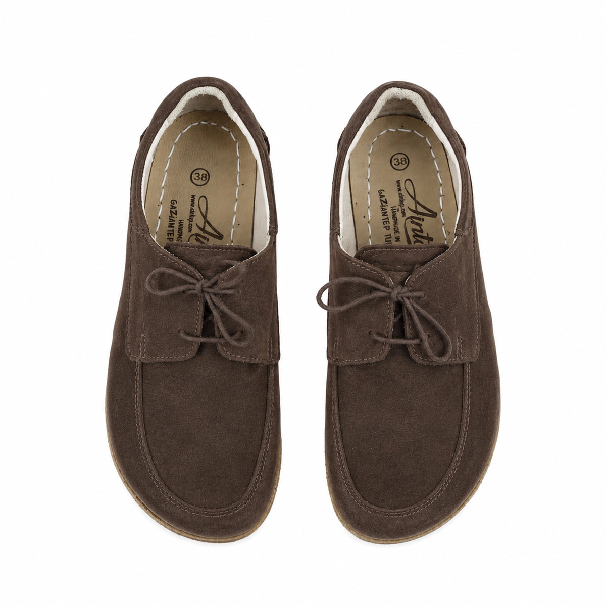 Suede Barefoot Laces Penny Loafer Shoes – Classic Sole — Leather Sole – Brown