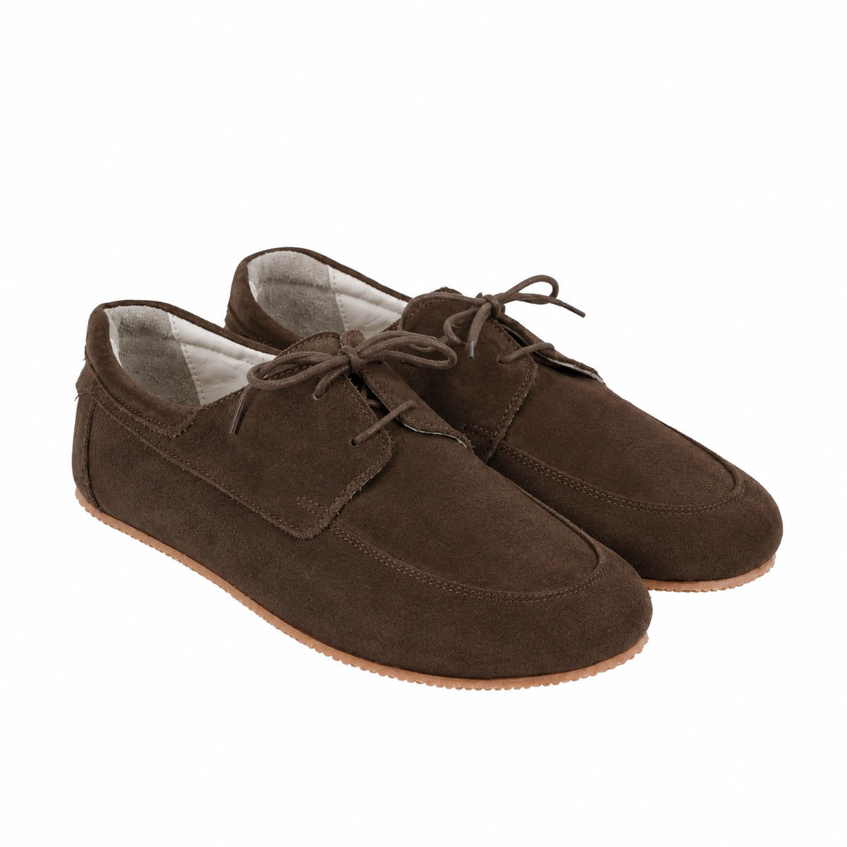 Suede Barefoot Laces Penny Loafer Shoes – Rubber Sole – Brown