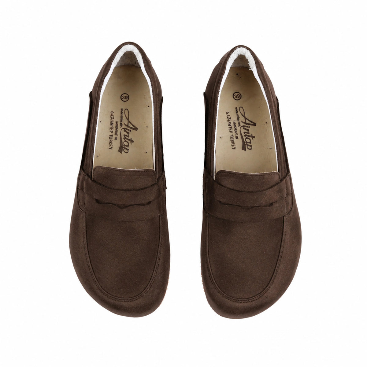 Suede Barefoot Penny Loafer Shoes – Rubber Sole – Brown