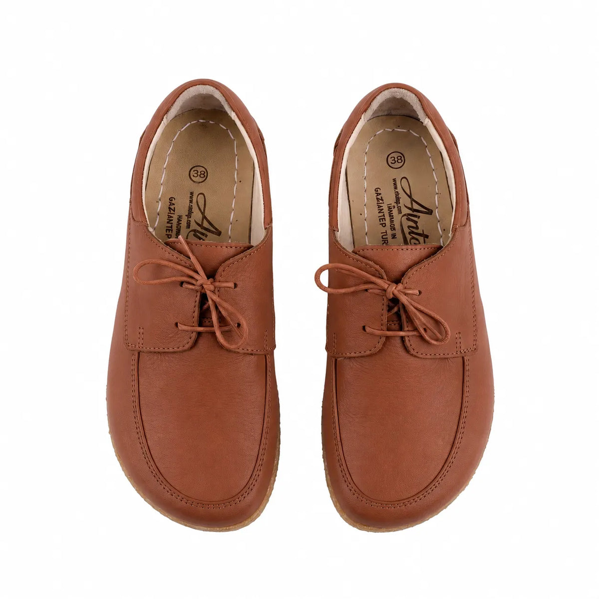 Smooth Barefoot Laces Penny Loafer Shoes – Classic Sole — Leather Sole – Brown