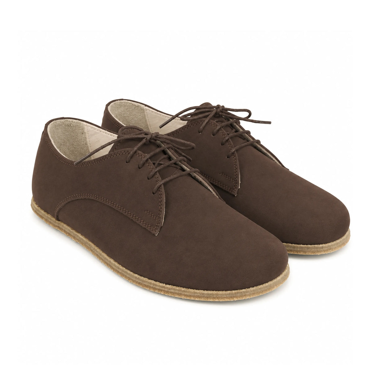 Nubuck Barefoot Oxford Shoes – Classic Sole — Leather Sole – Brown
