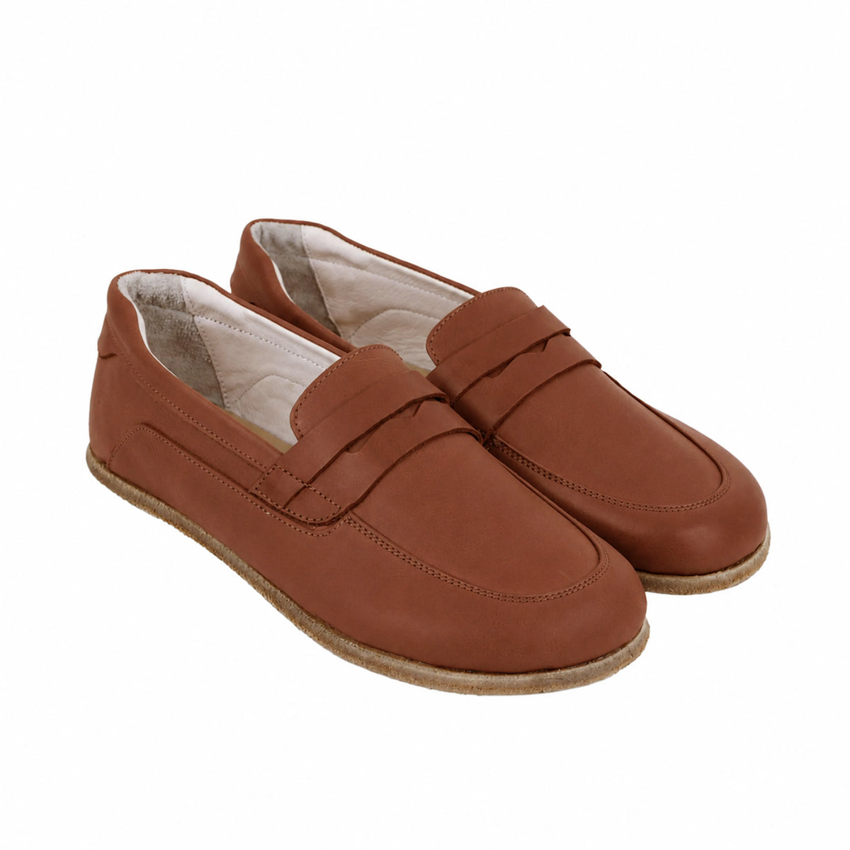 Smooth Barefoot Penny Loafer Shoes – Classic Sole — Leather Sole – Brown