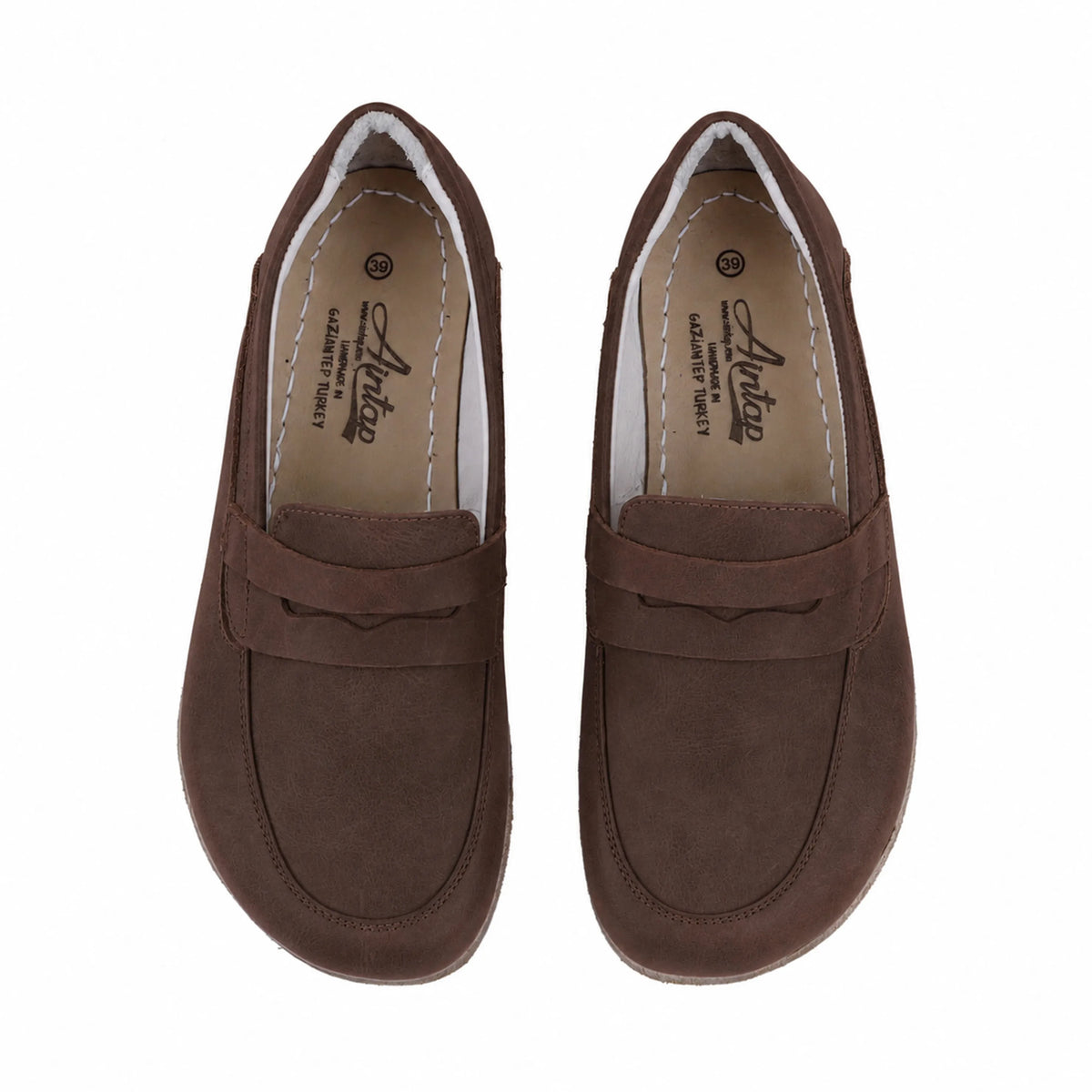 Nubuck Barefoot Penny Loafer Shoes – Classic Sole — Leather Sole – Brown