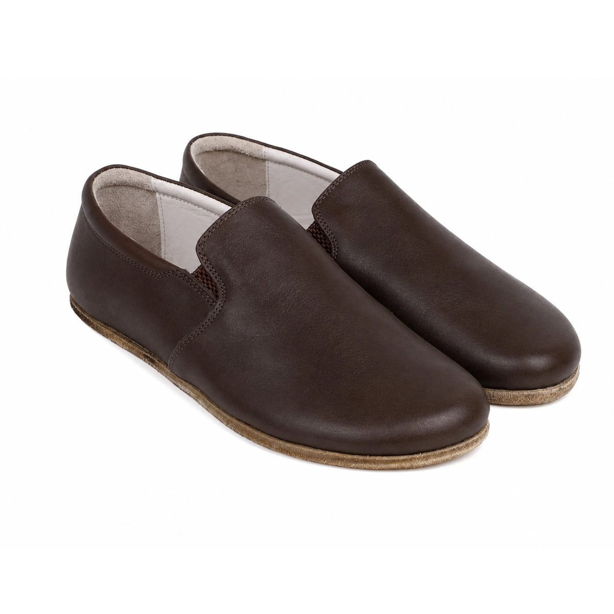 Smooth Barefoot Slip-On Shoes – Classic Sole — Leather Sole – Dark Brown