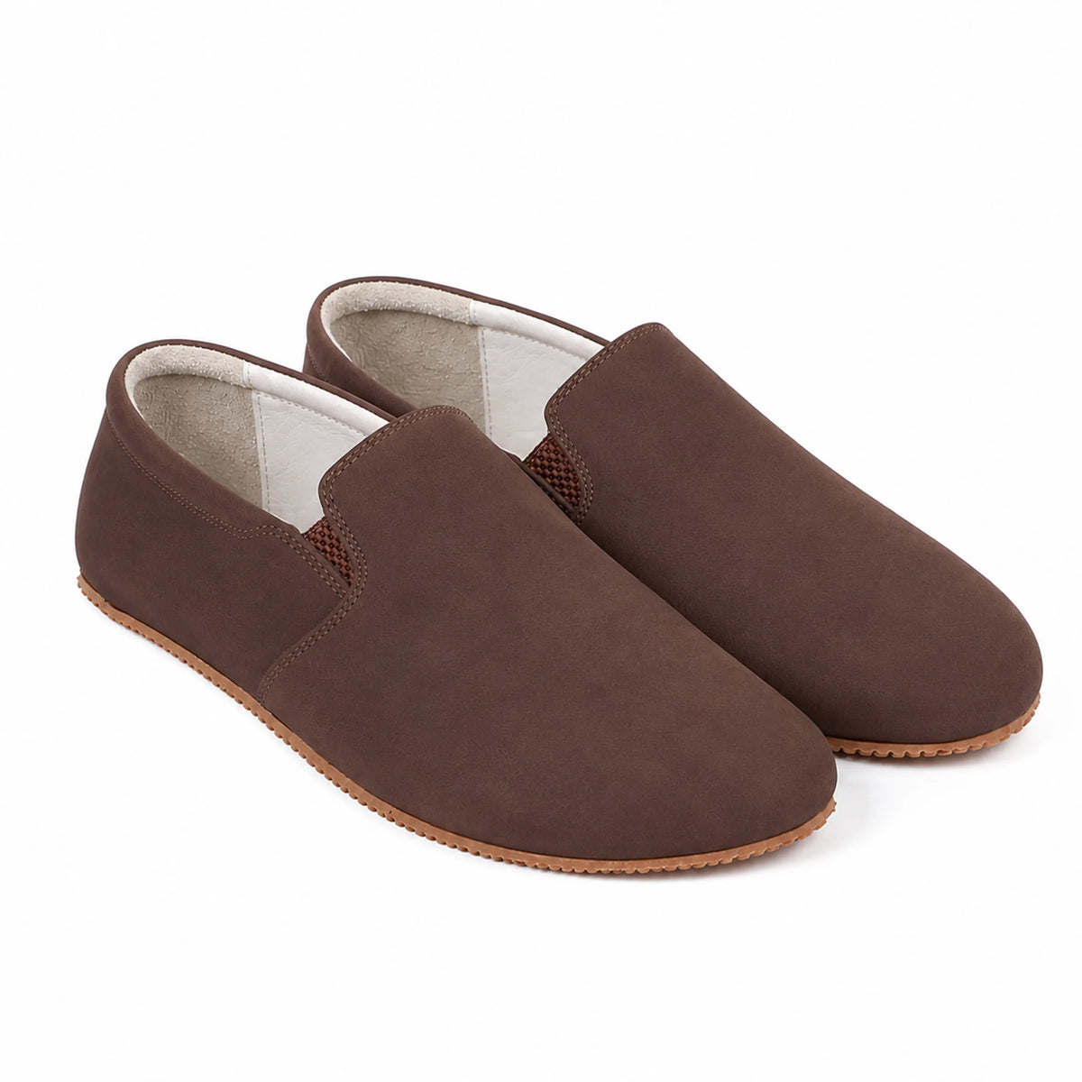 Nubuck Barefoot Slip-On Shoes – Rubber Sole – Brown