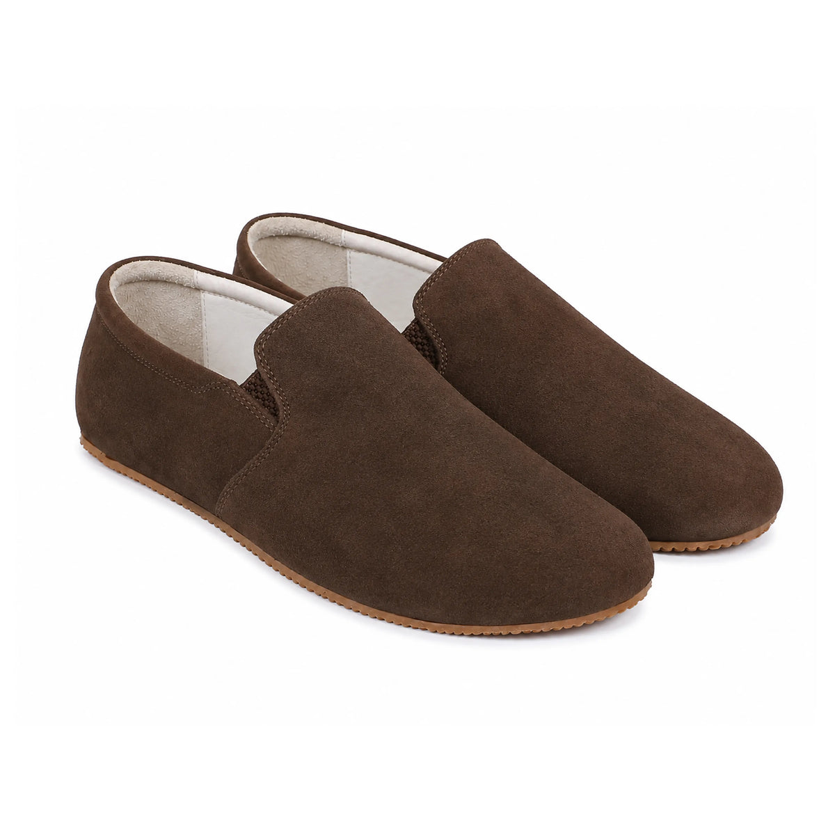 Suede Barefoot Slip-On Shoes – Rubber Sole – Brown