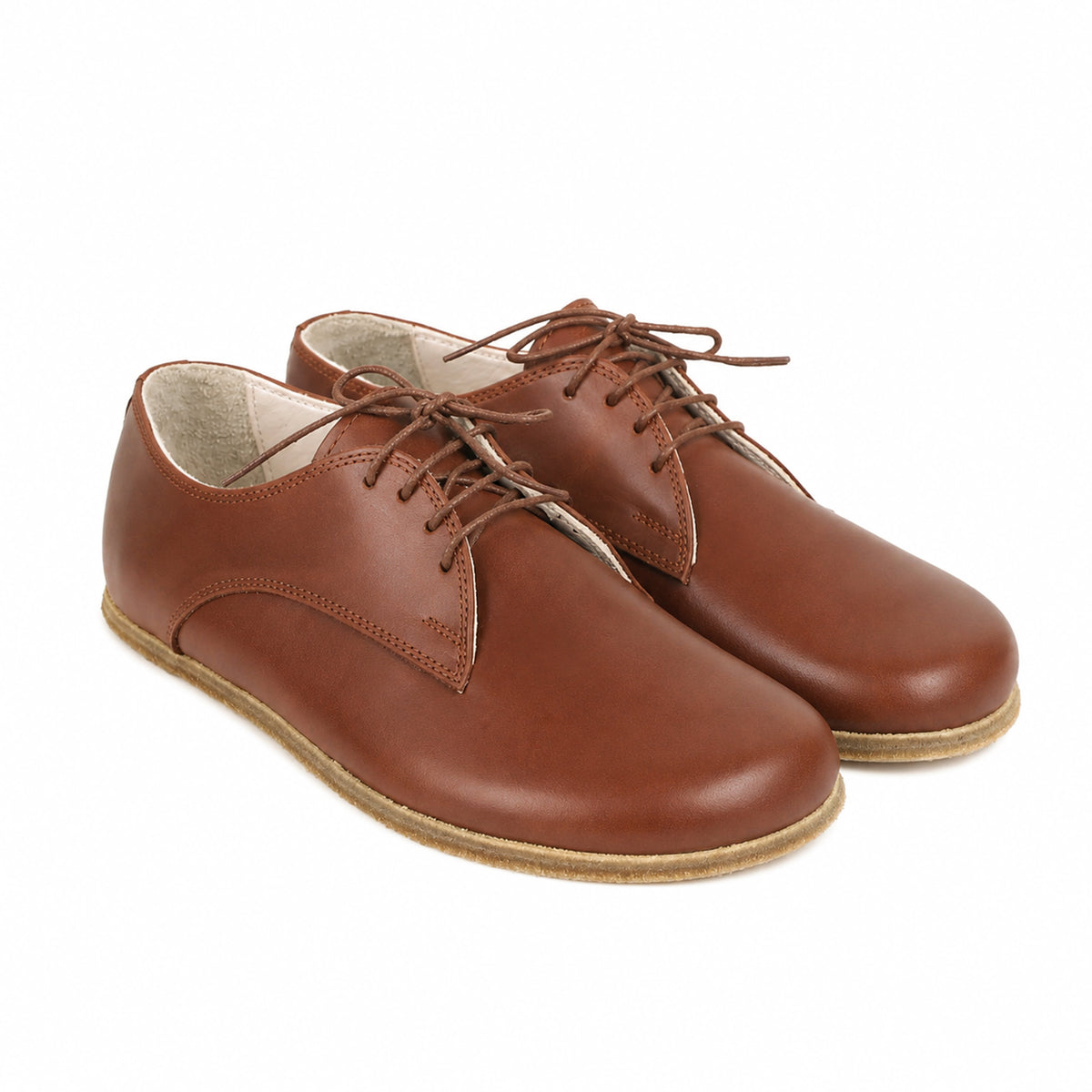 Smooth Barefoot Oxford Shoes – Classic Sole — Leather Sole – Brown