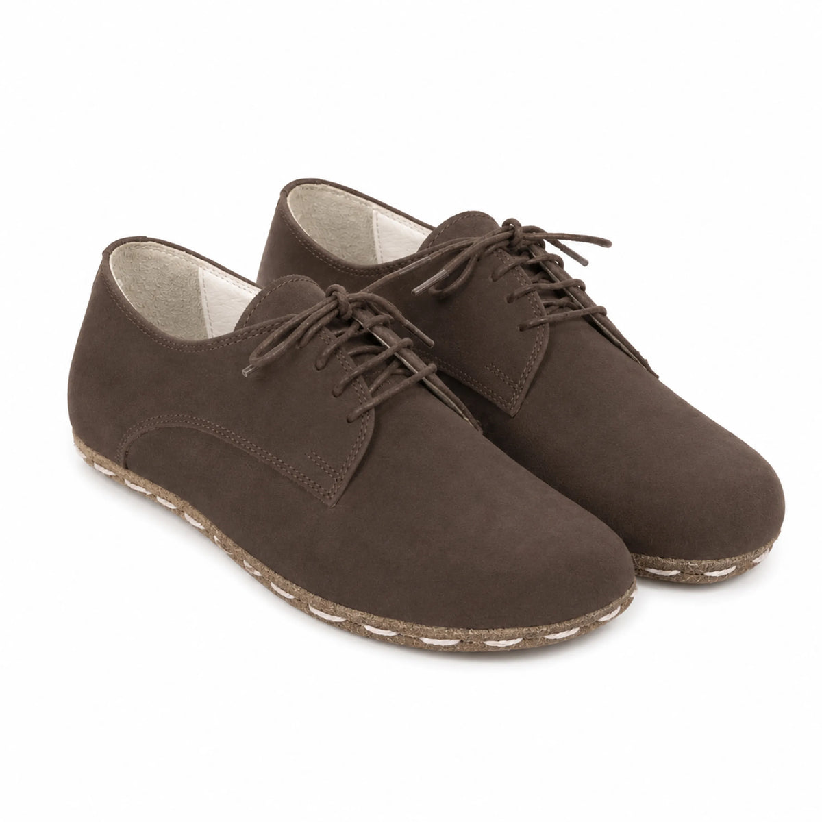 Nubuck Barefoot Oxford Shoes — Leather Sole – Brown
