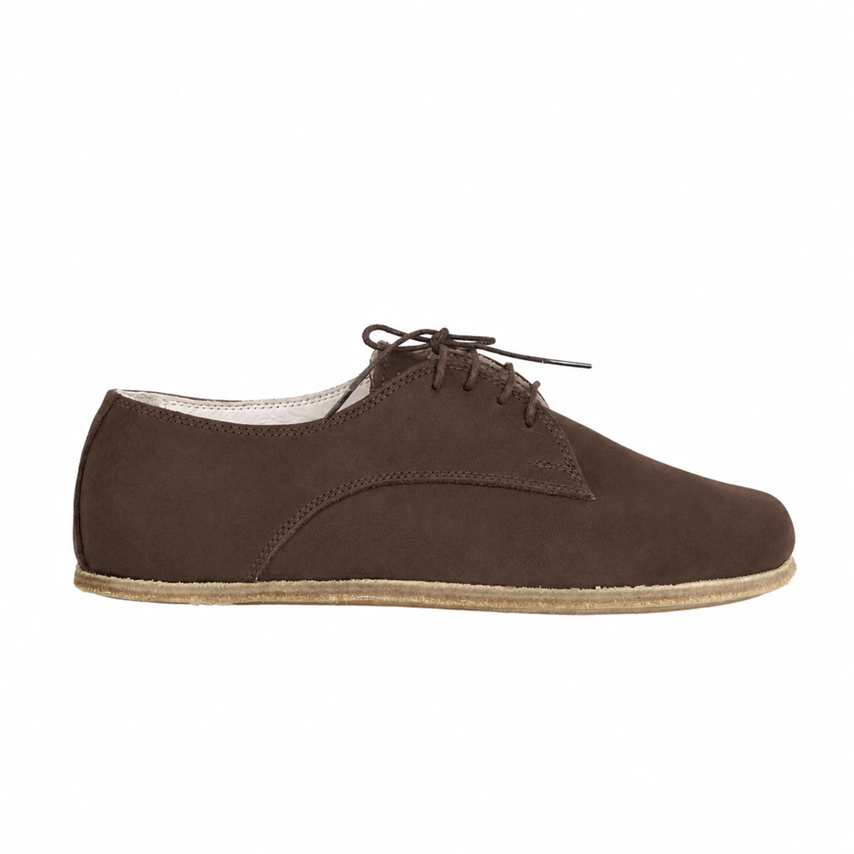 Nubuck Barefoot Oxford Shoes – Classic Sole — Leather Sole – Brown