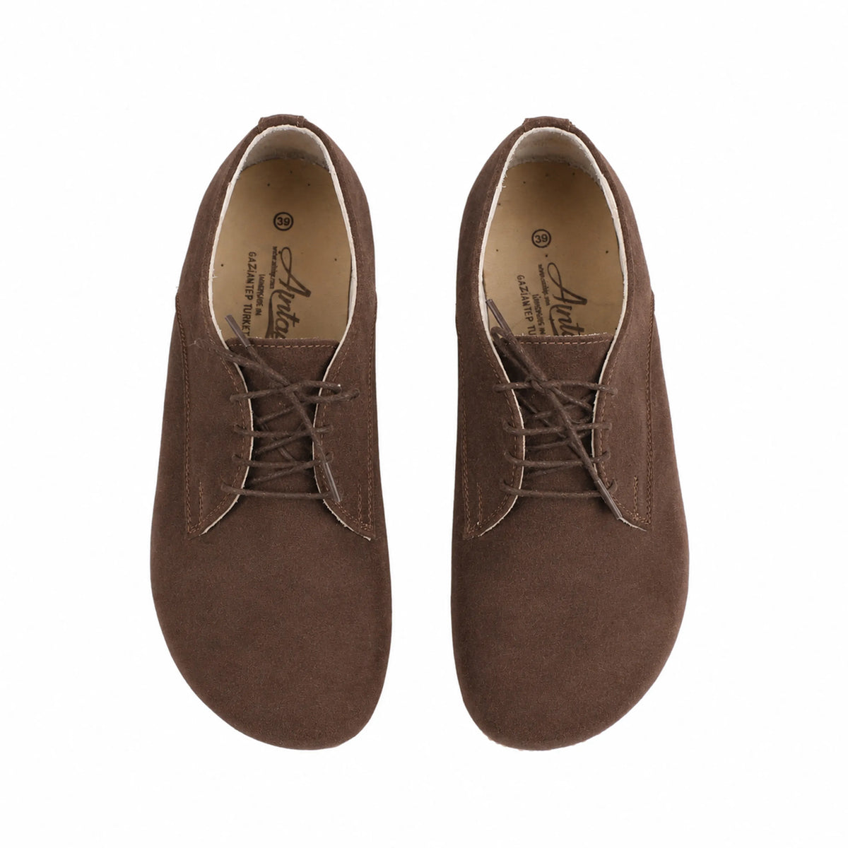 Suede Barefoot Oxford Shoes – Classic Sole — Leather Sole – Brown