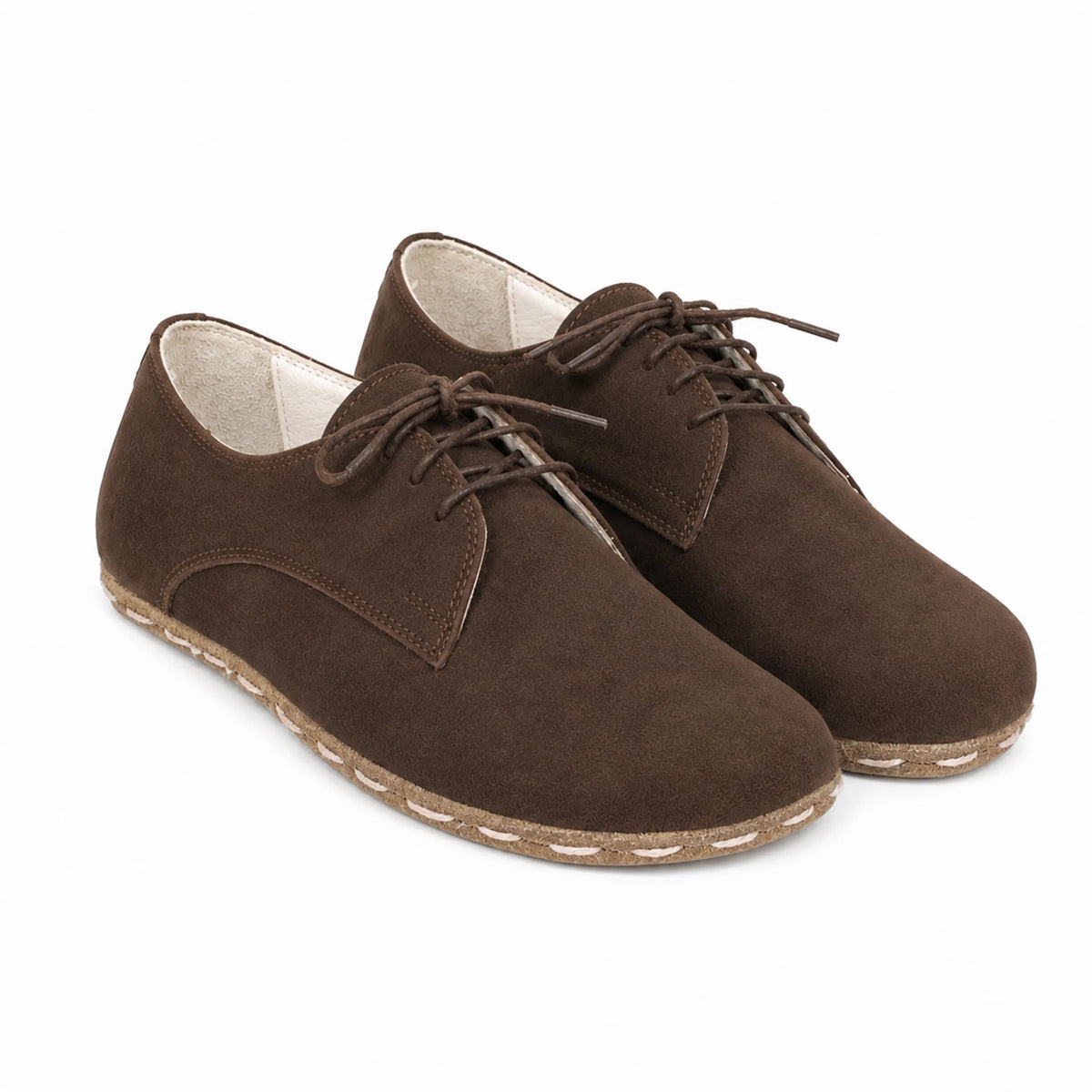 Suede Barefoot Oxford Shoes — Leather Sole – Brown