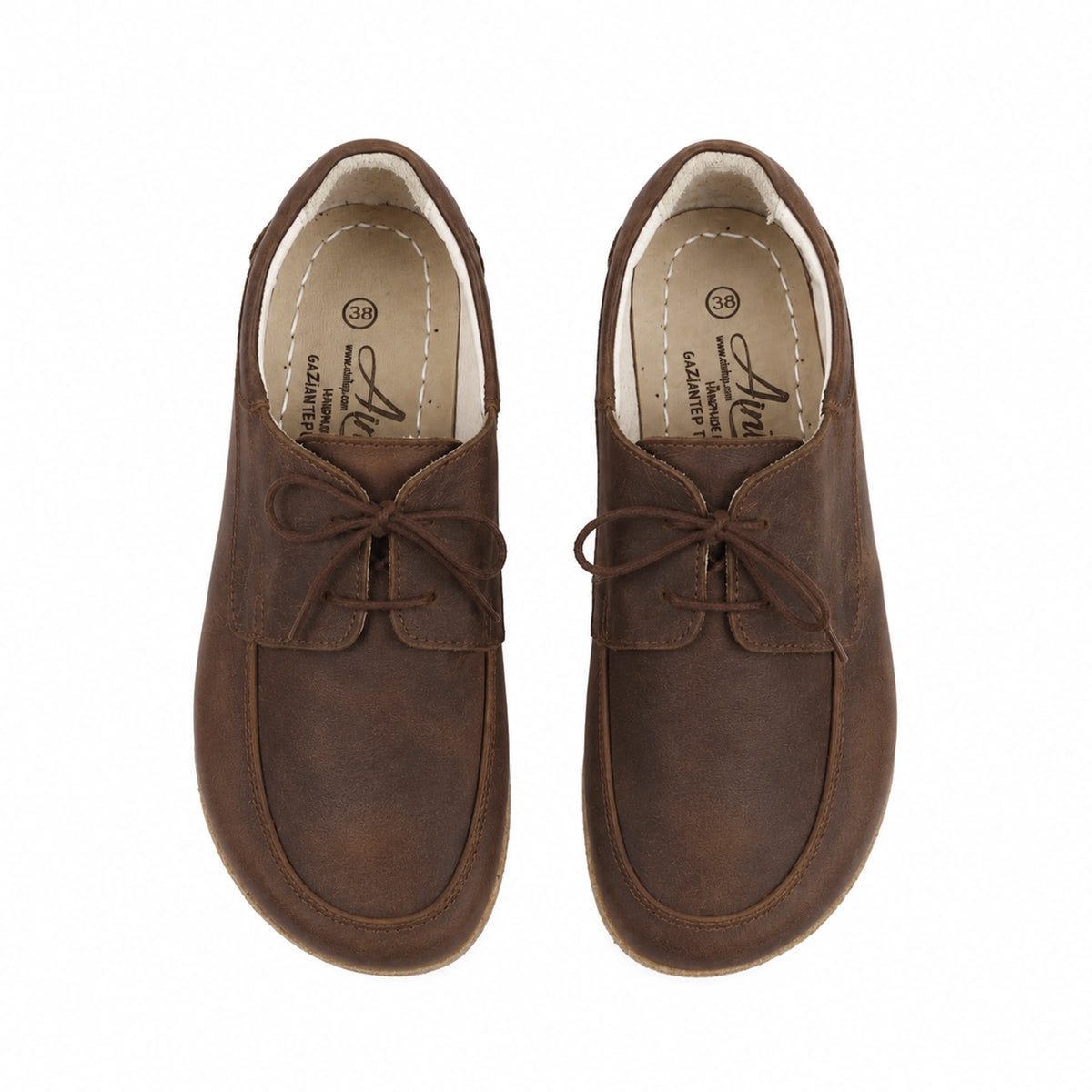 Crazy Barefoot Laces Penny Loafer Shoes – Classic Sole — Leather Sole – Brown