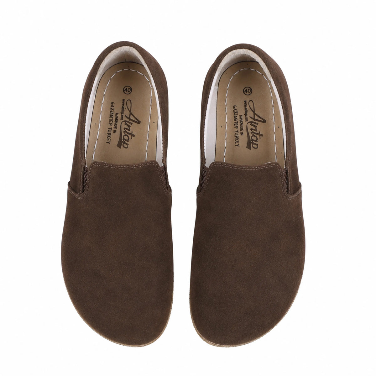 Suede Barefoot Slip-On Shoes – Classic Sole — Leather Sole – Brown