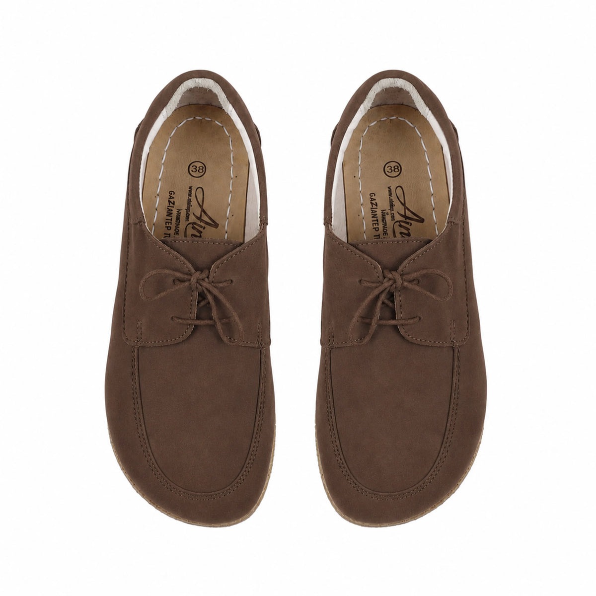 Nubuck Barefoot Laces Penny Loafer Shoes – Classic Sole — Leather Sole – Brown