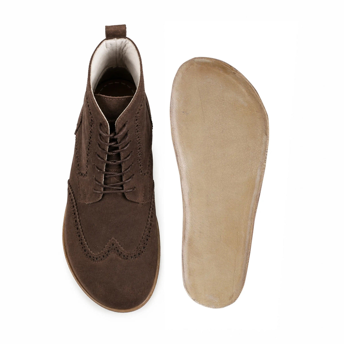 Suede Barefoot Moccasin Boots Shoes – Classic Sole — Leather Sole – Brown