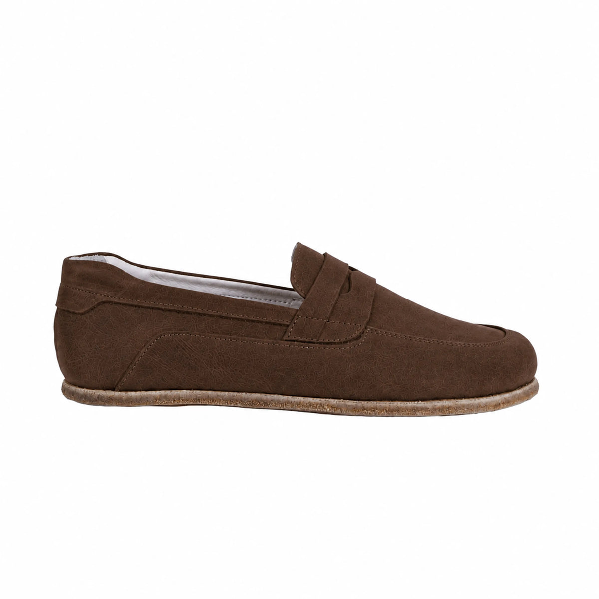 Suede Barefoot Penny Loafer Shoes – Classic Sole — Leather Sole – Brown