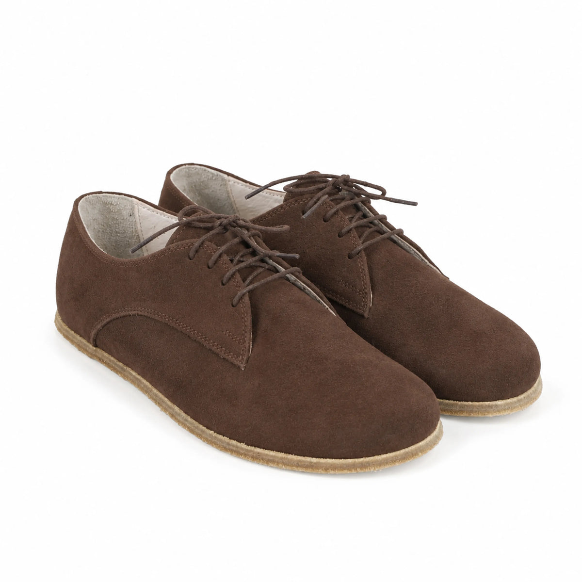 Suede Barefoot Oxford Shoes – Classic Sole — Leather Sole – Brown