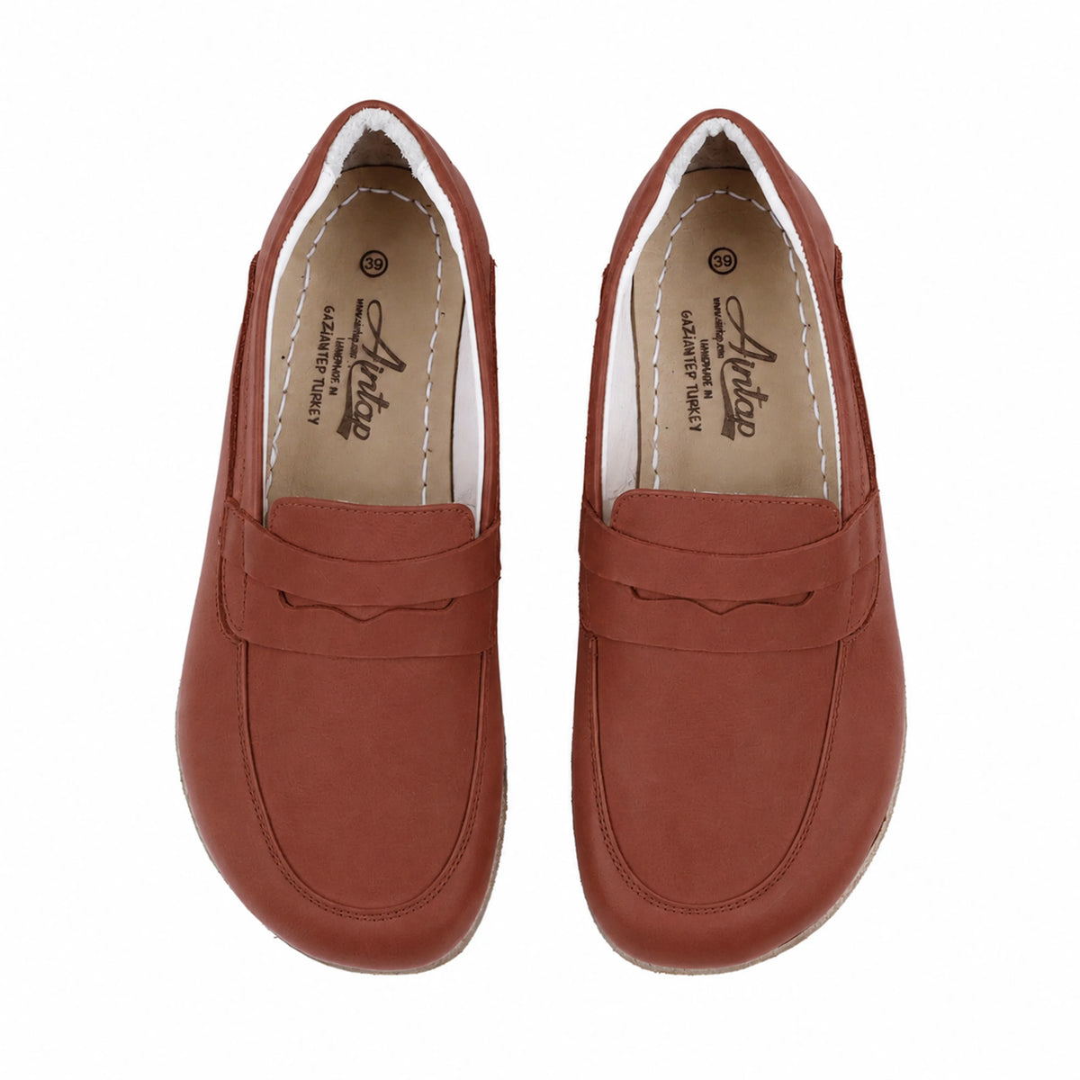 Smooth Barefoot Penny Loafer Shoes – Classic Sole — Leather Sole – Brown