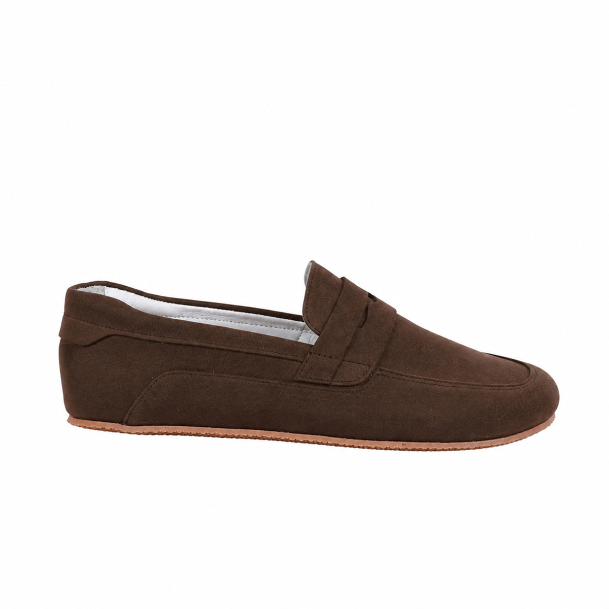 Suede Barefoot Penny Loafer Shoes – Rubber Sole – Brown