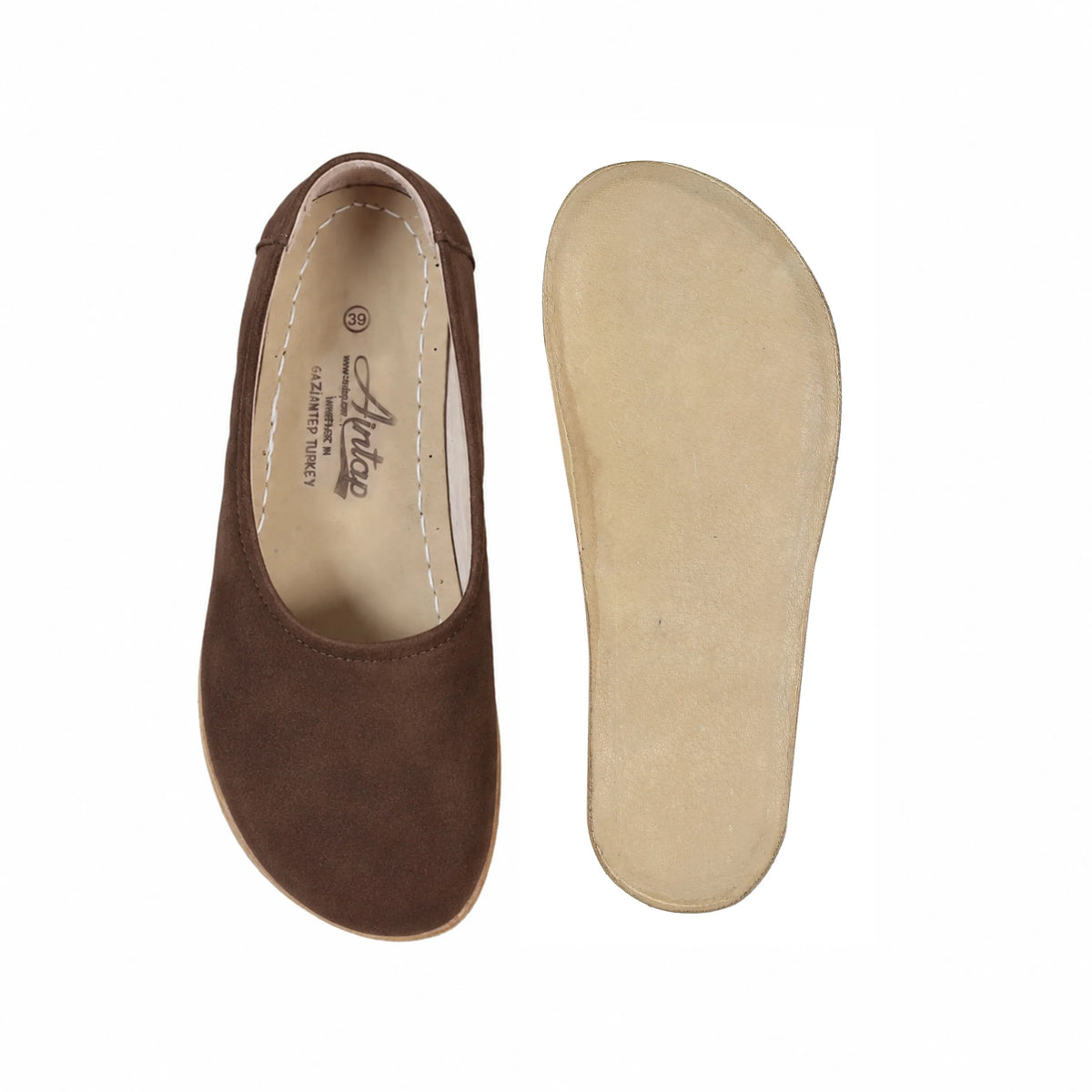 Suede Barefoot Ballet Shoes – Classic Sole — Leather Sole – Brown