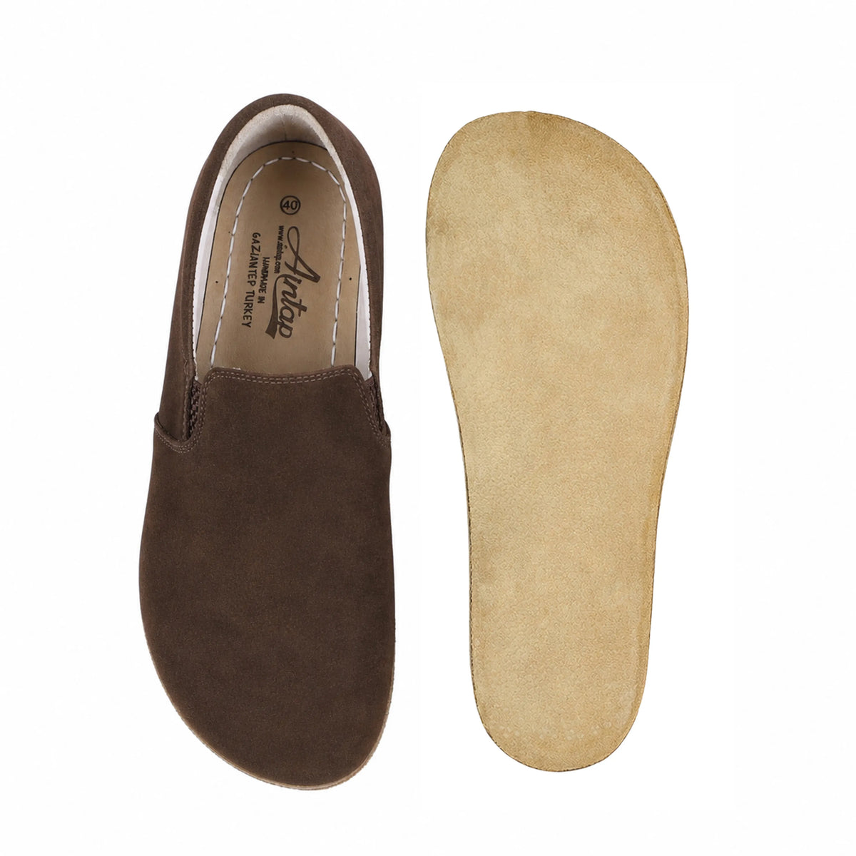 Suede Barefoot Slip-On Shoes – Classic Sole — Leather Sole – Brown