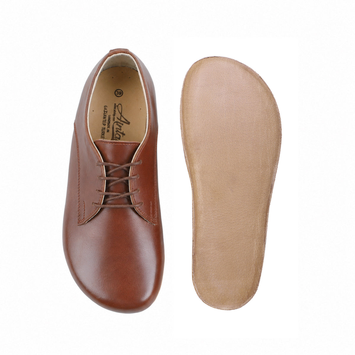 Smooth Barefoot Oxford Shoes – Classic Sole — Leather Sole – Brown