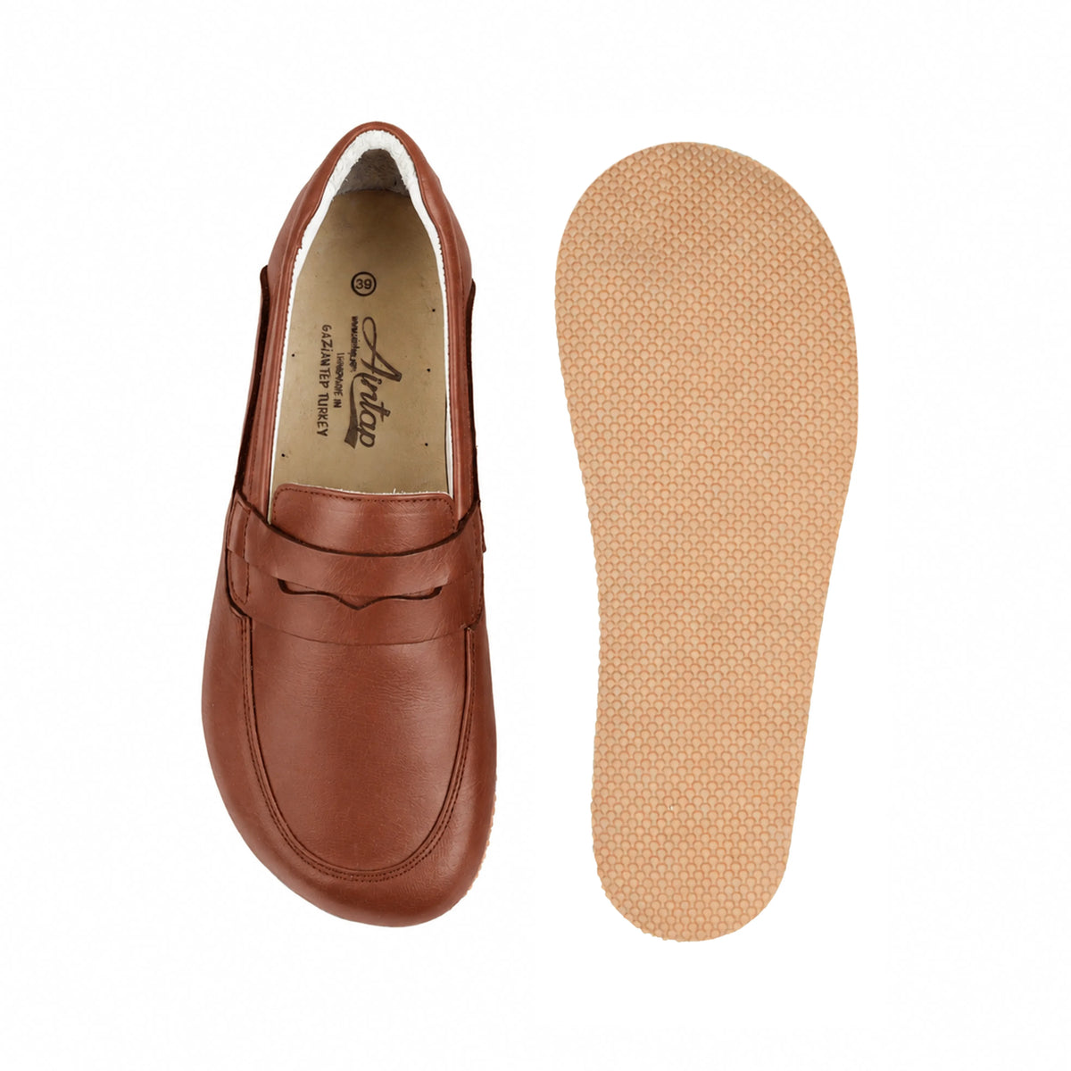 Smooth Barefoot Penny Loafer Shoes – Rubber Sole – Brown
