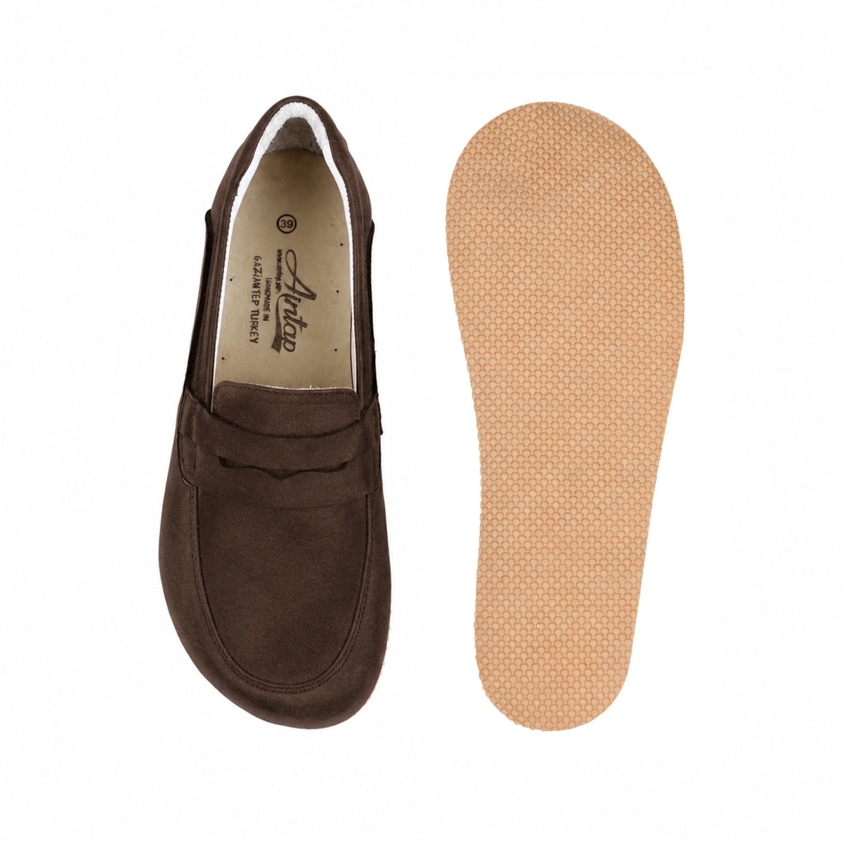 Suede Barefoot Penny Loafer Shoes – Rubber Sole – Brown