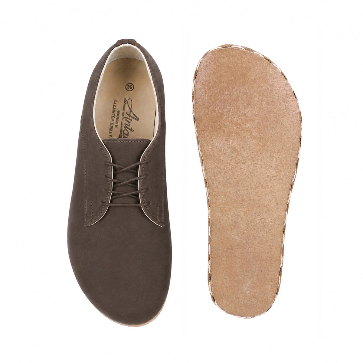 Nubuck Barefoot Oxford Shoes — Leather Sole – Brown