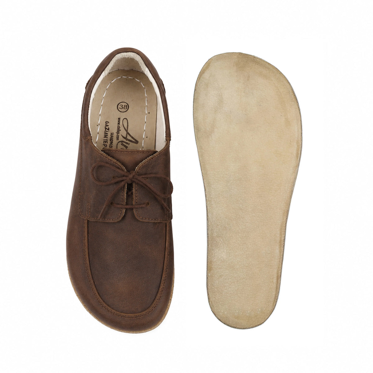 Crazy Barefoot Laces Penny Loafer Shoes – Classic Sole — Leather Sole – Brown